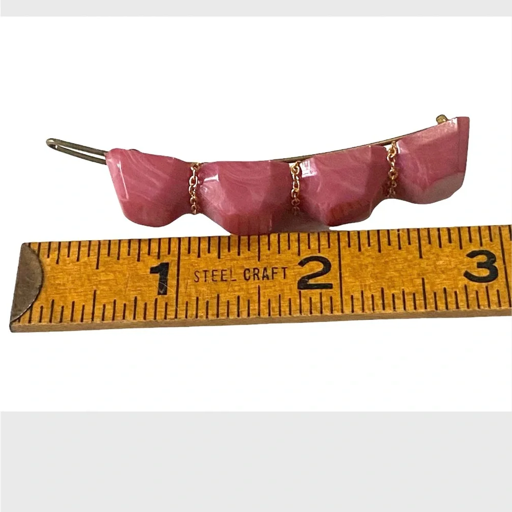 Alexandre de Paris 1980’s French Barrette in Pink & Gold, Lux Handmade Hair Clip